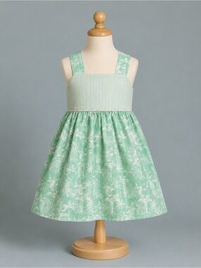Darling Mae Mint Green and White Palm-Print Cotton Dress